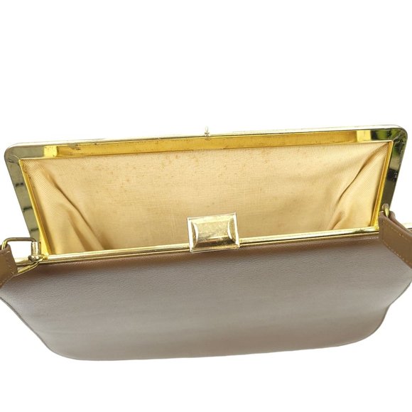 Vintage Brown Faux Leather Handbag Top Handle Clasp Closure Womens Retro Purse - Picture 7 of 11